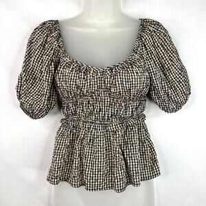 Maisie Plaid Floral Puff Sleeve Crop Top Small